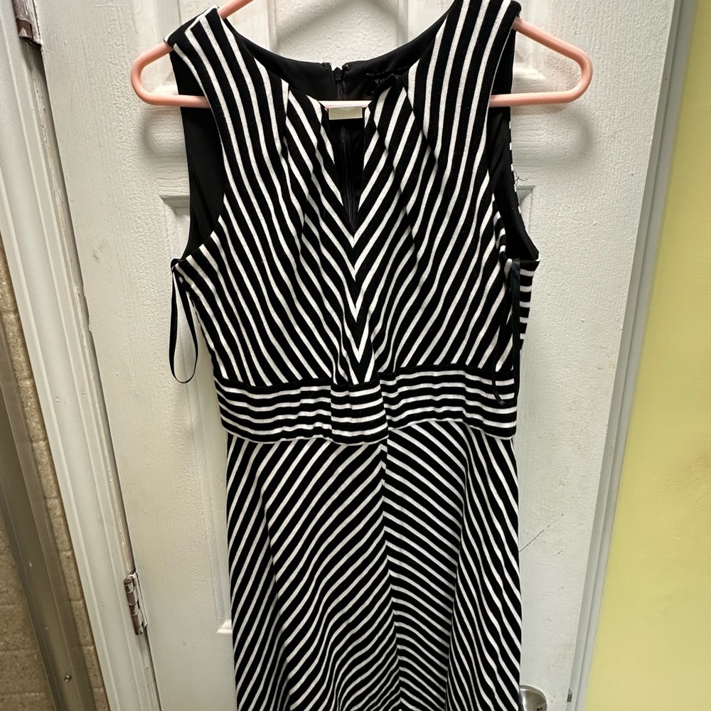 White House Black Market Black/White Striped Sleeveless Dress Size 10